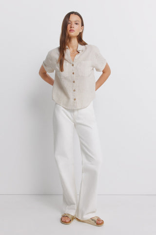 Camisa Manga Corta con Bolsillos de Lino