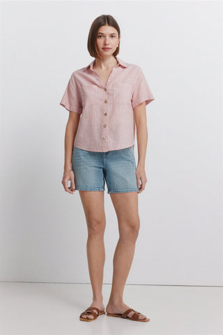 Linen Short-Sleeve Shirt with Pockets