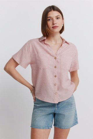 Linen Short-Sleeve Shirt with Pockets