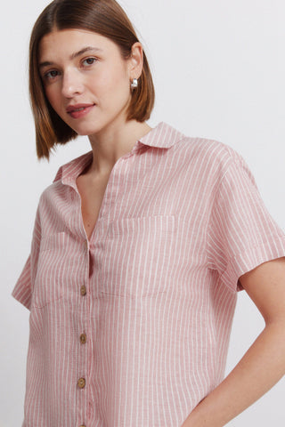 Linen Short-Sleeve Shirt with Pockets