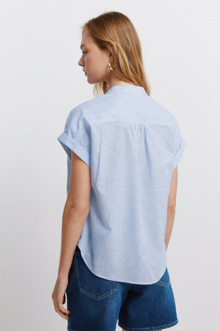 S/S Linen Mao Collar Blouse.