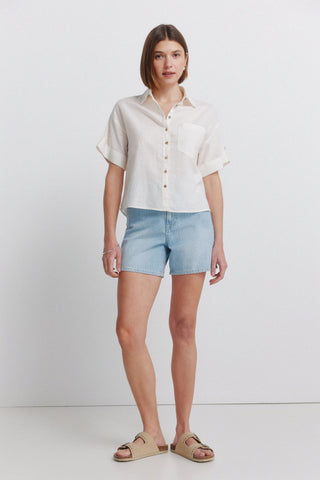 S/S Linen Flared Shirt.