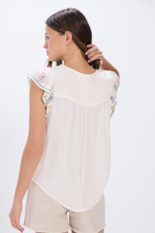 Blusa Manga con Volante Bordada