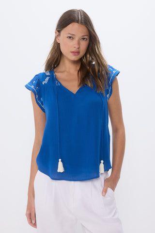 Blusa Manga con Volante Bordada