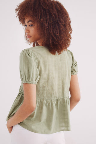 Blusa Manga Corta con Detalle de Encaje