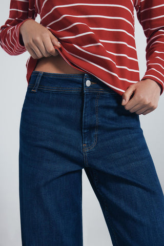 Jeans Wide Leg Talle Alto con Bolsillos