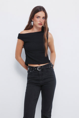 Jeans Acampanados Talle Alto con Bolsillos