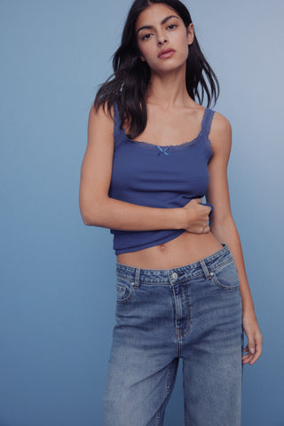 Jeans Wide Leg Talle Alto con Bolsillos