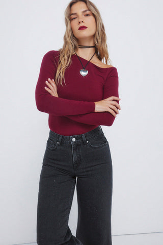 Jeans Wide Leg con Detalle Brillantes