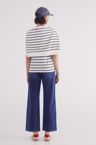 Jeans Culotte Talle Alto con Bolsillos