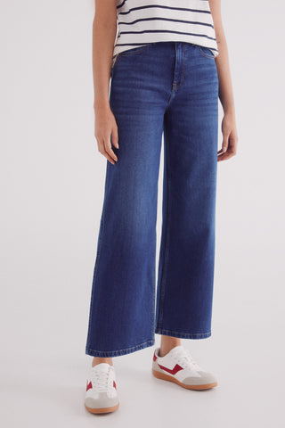 Jeans Culotte Talle Alto con Bolsillos