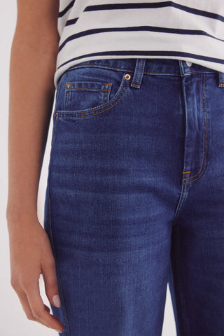 Jeans Culotte Talle Alto con Bolsillos