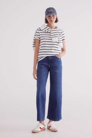 Jeans Culotte Talle Alto con Bolsillos
