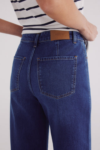Jeans Culotte Talle Alto con Bolsillos