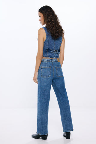 Jeans Culotte con Bolsillos