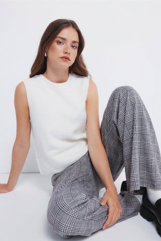 Pantalón Talle Medio Estampado Cuadros