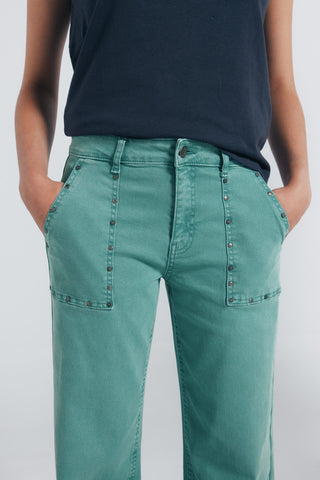 Jeans Culotte Talle Alto con Tachuelas