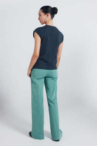 Jeans Culotte Talle Alto con Tachuelas