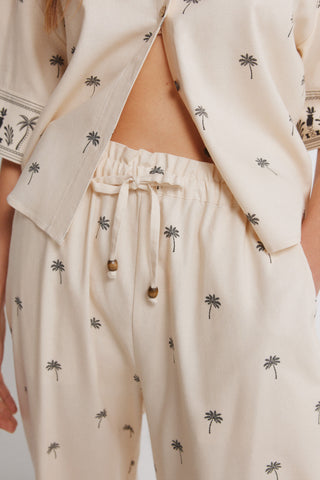 Pantalón con Cintura Elástica Estampado Palmeras