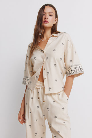 Pantalón con Cintura Elástica Estampado Palmeras