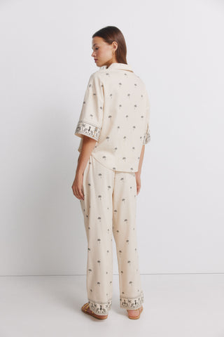 Pantalón con Cintura Elástica Estampado Palmeras