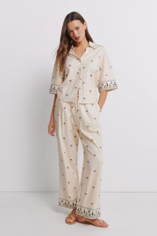 Pantalón con Cintura Elástica Estampado Palmeras