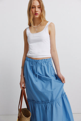 Smocked-Waist Long Skirt.