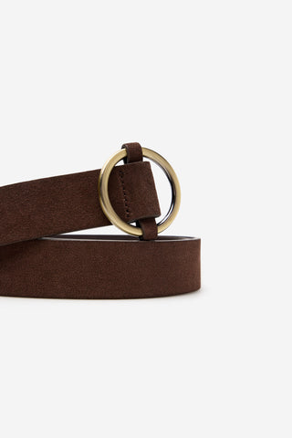 Cinturón de Piel con Hebilla Circular, Mujer