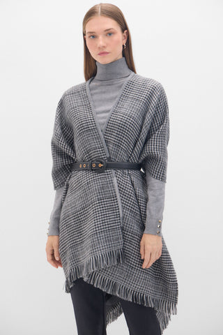 Poncho Reversible con Estampado de Cuadros