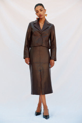 Blazer Corto con Bolsillo de Piel