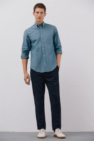 Camisa Denim Manga Larga con Bolsillo
