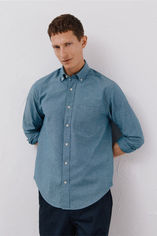 Camisa Denim Manga Larga con Bolsillo