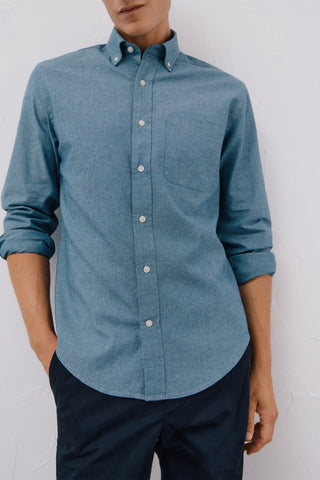 Camisa Denim Manga Larga con Bolsillo