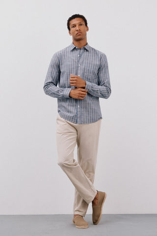Camisa Manga Larga con Estampado de Rayas.