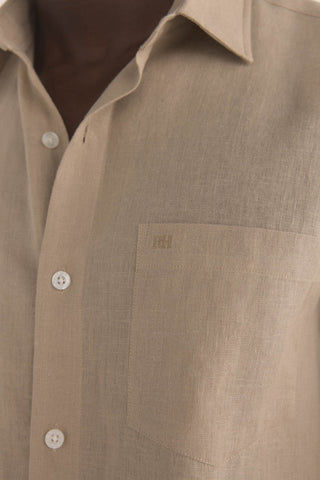 Camisa Manga Larga de Lino con Bolsillo