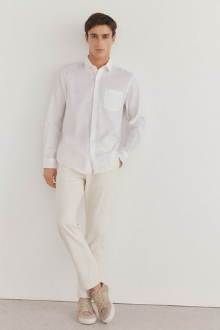 Camisa Manga Larga de Lino con Bolsillo