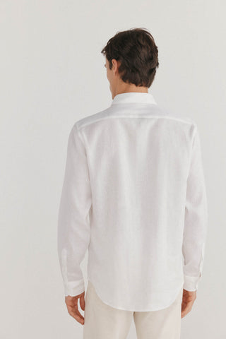 Camisa Manga Larga de Lino con Bolsillo