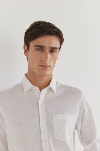 Camisa Manga Larga de Lino con Bolsillo