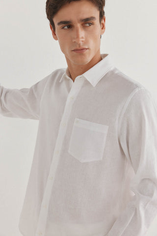 Camisa Manga Larga de Lino con Bolsillo