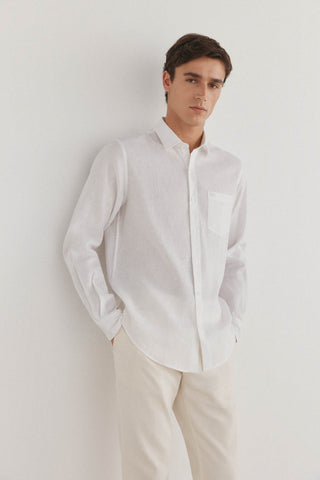 Camisa Manga Larga de Lino con Bolsillo