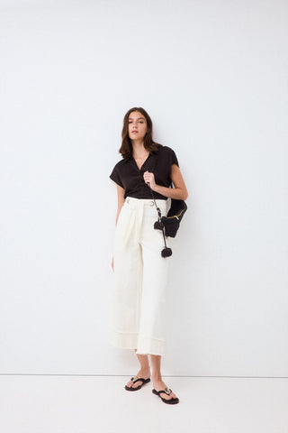 E Pantalon Twill Wide Flare Capri.