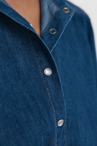 Camisa Denim Manga Corta con Lazo