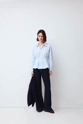 E. Camisa M/L Tablas Cintura Rayas.