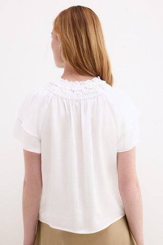 Blusa Satén Lisa Manga Volantes.