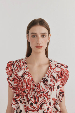 Blusa Manga Corta de Volantes con Estampado