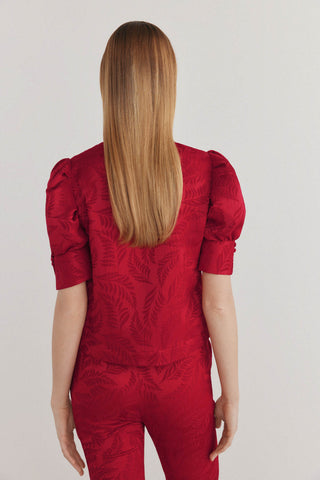 Blusa Mangas Abullonadas Tejido Jacquard