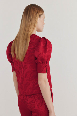 Blusa Mangas Abullonadas Tejido Jacquard