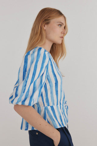 Blusa Mangas Abullonadas Estampado Rayas