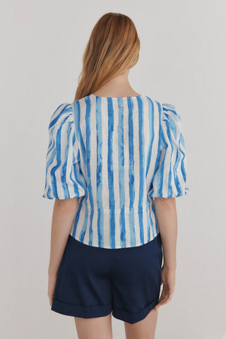 Blusa Mangas Abullonadas Estampado Rayas