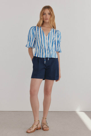 Blusa Mangas Abullonadas Estampado Rayas